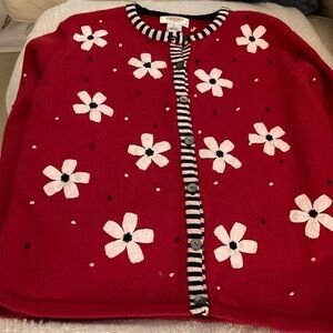 PRICE REDUCTION-Vintage red cotton sweater with white flowers